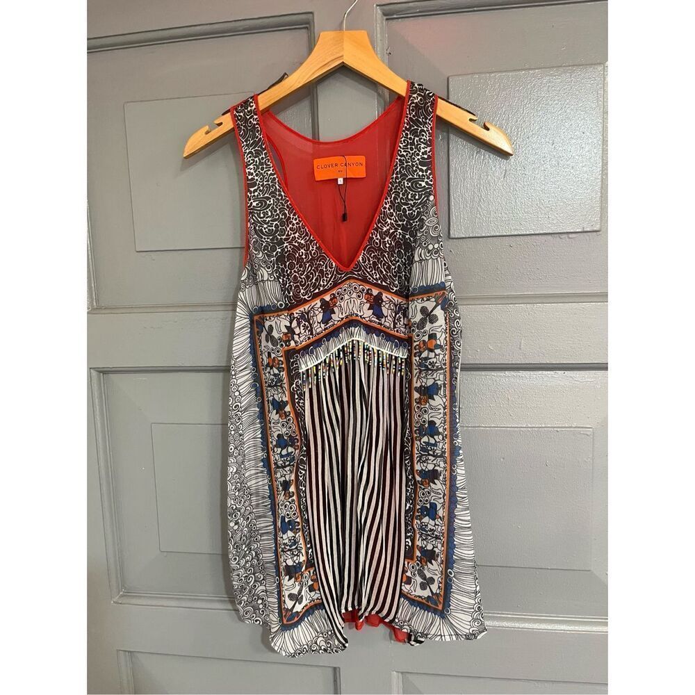 Clover Canyon Silk Blend Sleeveless Blouse Pull On Mixed Print PreOwned Sz S Boh